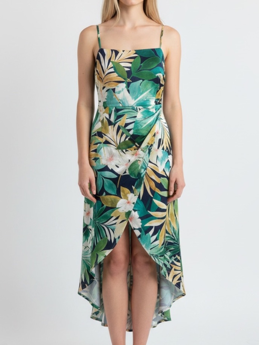 Haute Monde Tropical Floral High-Low Slip Dress Resort Ready Summer Dress
